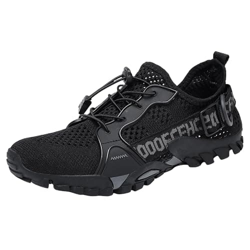 Walking Shoes Mens Waterproof Low Rise Hiking Shoes Mens Non-Slip Black
