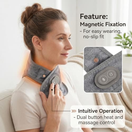 Heated Neck Wrap, USB Powered Electric Massager with 3 Temperatures, Wireless Neck Warmer - for Muscle Relaxation Shoulders Home Office Travel Winter, Gray — view 4