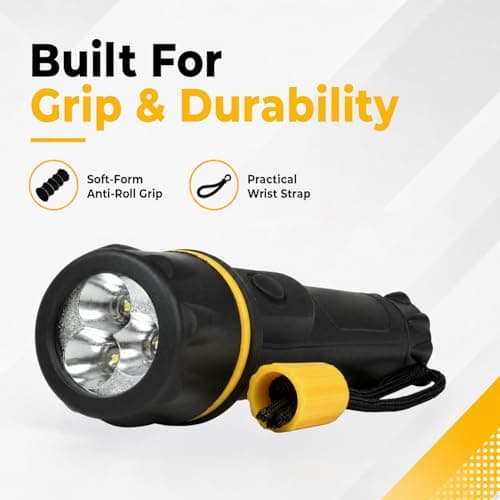 Mercury Heavy Duty LED Rubber Torch Durable Handheld Torch with Wide-Angle LEDs, Anti-Roll Grip, Splash Resistant, Portable and Ideal for Camping, Outdoor, Work and Emergencies 2 AA Batteries — view 4