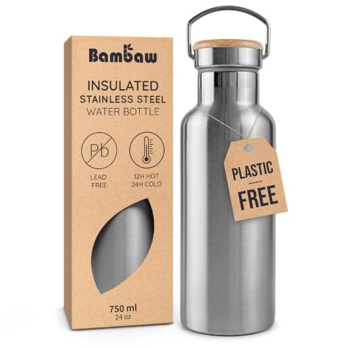 Bambaw Insulated Stainless Steel Water Bottle 750ml, Metal Water Bottles 750ml for Hot & Cold Drinks, Durable, Wide Mouth & Easy to Clean, Ideal for Daily Use (Natural Steel)