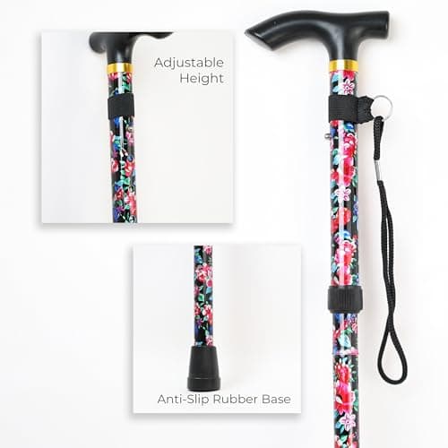 DIVCHI Folding Walking Sticks, Adjustable Height And Portable Collapsible Balancing Ladies Walking Aid, Travel Walking Cane for Women & Men Elderly Adults & Disabled (Walking Stick Mini Floral) — view 4