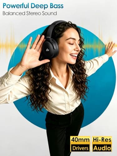 INFURTURE H1 Active Noise Cancelling Headphones, 90H Playtime, Wireless Over Ear Bluetooth Headphones, Foldable Lightweight Headset Deep Bass,Memory Foam Ear Cups,Travel,Office,USB-C Charging — view 3