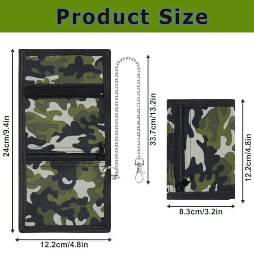 Bogoro Camouflage Wallet Travel Card Holder Wallet Three Door Slim Wallet Rfid Kids Sports Canvas Coin Purse for Kids, Boys and Girls, Army Grey, 12 x 8 x 1 cm, Modern — view 2