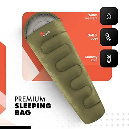 azark Premium Single Sleeping Bag, 350GSM, Lightweight and Waterproof, 4 Seasons of Camping, Hiking and Outdoors, Sleeping bag for Adults & Kids (Green) — view 3