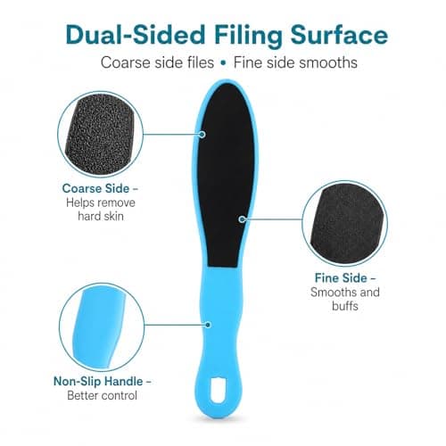 Six-Pack Blue Double-Sided Foot Files for Hard Skin Removal - Wet and Dry Reusable Pedicure Tools with Ergonomic Non-Slip Grip Handle, Easy Home Use and Travel Care Kit for Heels, Feet and Calluses — view 3