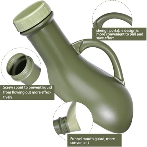 Unisex Urinal Bottle for Men and Women (32oz/1000ml) – Portable Spill-Proof Pee Bottle with Female Adapter & Leak-Resistant Lid – Discreet Olive Green Bedside & Travel Potty (1 Pack) — view 2