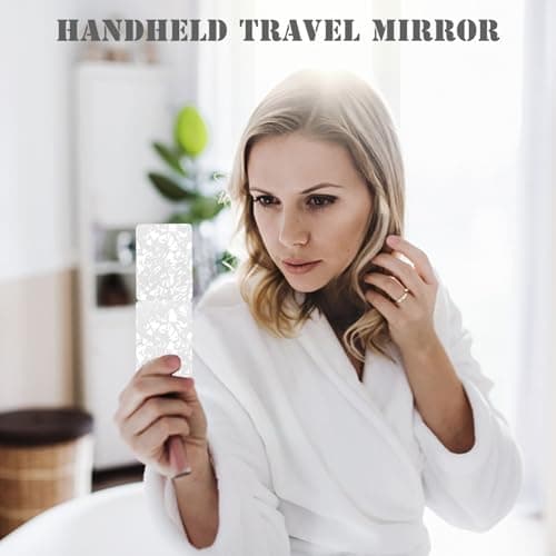 Delicate Compact Travel Vanity Mirror for Girls Women Men, Classic White 2-Sided Folding Makeup Mirrors for Pocket Purse Handbag Wallet, Portable Magnifying Slim Cosmetic Mirror with 3D Shell Pattern — view 6