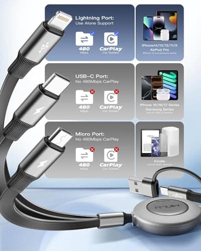 Minlu Multi Charger Cable, 5 in 1 Retractable Charging Cable, Data Transfer — view 4