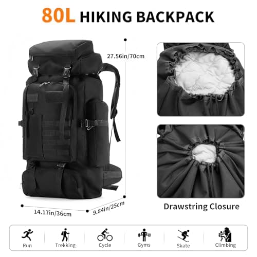 HUAXITRA Hiking Backpack Camping Military Tactical Backpack, 80L Waterproof Large Rucksack Travel Daypack for Men Women, Molle Rucksacks Climbing Backpack for Hunting Rucksack (Black) — view 3