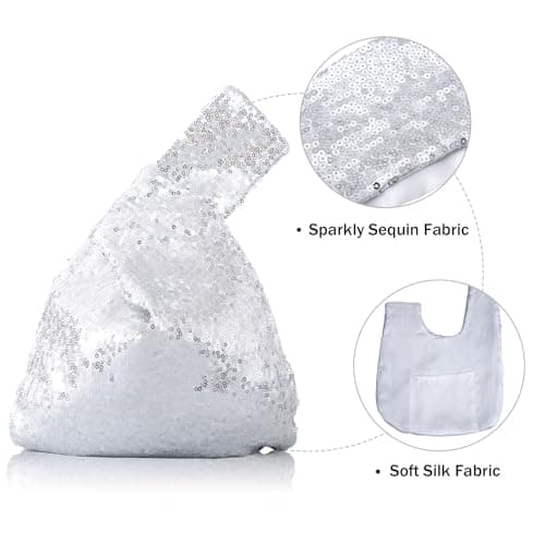 3E Home Women's Silver Sequin Evening Bag,Bling Sparkly Wristlet Bag,Glitter Sequin Party Clutch Handbag — view 3