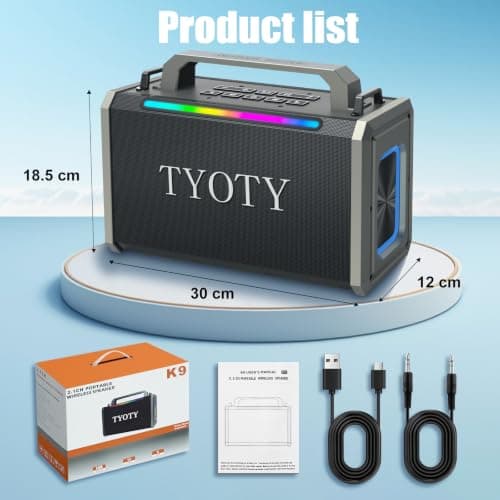 TYOTY Portable Bluetooth Speaker 80W Loud Wireless Outdoor Stereo Sound Deep Bass IPX5 Waterproof Big Powerful Large Party Speakers with Colorful LED Lights, USB for Home Travel Camping (Black) — view 4