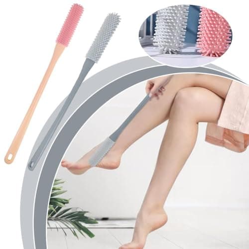 Long-Handled Silicone Toe Crevice Cleaning and Exfoliating Brush with Reusable Drying Covers - Lotion Applicator for Men and Women (Gray) — view 2