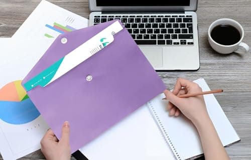 M1SS Pack of 10 Plastic Wallets A4 [33 x 23cm] Waterproof Plastic Folders for Documents Purple Popper Wallet A4 with Snap Button for Home, Office, School and Travel Stationary Paper Filing — view 5