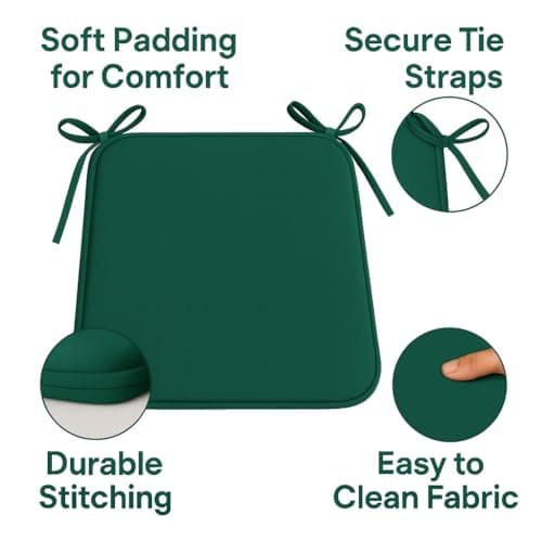 L S U Multi Pack Comfortable Seat Pads for Dining Chair Kitchen Garden with Tie on indoor Outdoor Foam Cushions (6, Green) — view 3