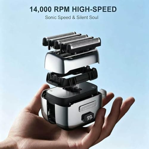 Foil Shaver Full Metal Body Upgraded 5 Floating Blades 14000 RPM Magnetic Levitation Motor Electric Foil Shaver Razor for Men,IPX7 Waterproof Wet/Dry,Pocket-Size Razor for Travel with Trimmer — view 2