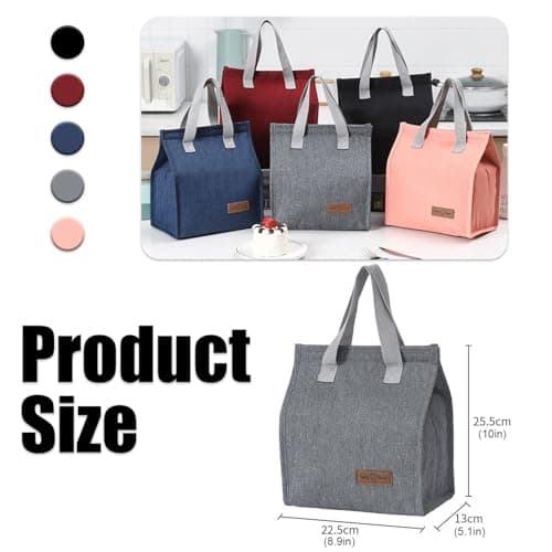 hzkais Reusable Cooler Bag, Insulated Picnic Lunch Bag, Lunch Bag Tote, Portable Cool Bags for Work Outdoor School Travel, Insulated Lunch Box Soft Cooler Cooling Tote for Adult Men Women(Grey) — view 2