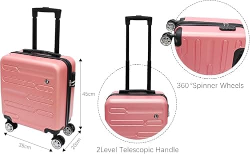 Unibos | Rose Gold 45cm Cabin Suitcase – Lightweight Hard Shell ABS Travel Luggage with 4 Spinner Wheels & Telescopic Handle (45x35x20cm, 34L) – Compact Carry-On Style Travel Case (Rose Gold) — view 5