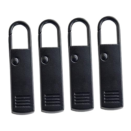 Tofficu 4Pcs Black Zinc Alloy Zipper Pull Replacement, Sturdy Backpack Zipper Puller and Luggage Zip Tags, Easy Repair Kit for Jackets, Bags and Travel Cases