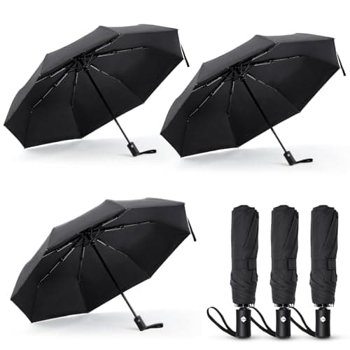 Hestya 3 Pack Windproof Compact Umbrella, Automatic Open & Close, UPF50+ UV Protection, Impact-Resistant Fabric, 42 Inch Portable Travel Umbrella for Men & Women