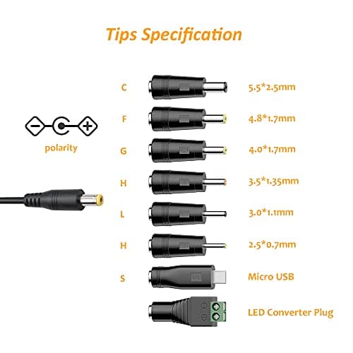 Zolt 12W Universal Power Adapter 3V 4.5V 5V 6V 7.5V 9V 12V with 8 Tips — view 2