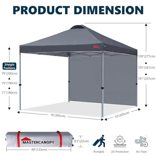MASTERCANOPY Pop-up Gazebo Tent with 1 Sidewall (3x3M,Dark Grey) — view 4