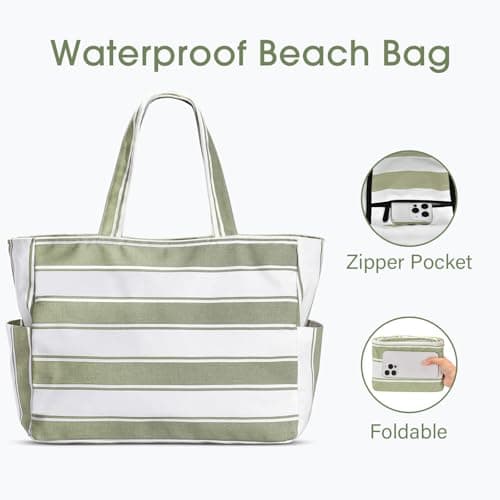 oscaurt Beach Bag Large Canvas Beach Tote Ladies Shoulder Handbags Waterproof Travel Bag for Sports Shopping Vacation — view 5