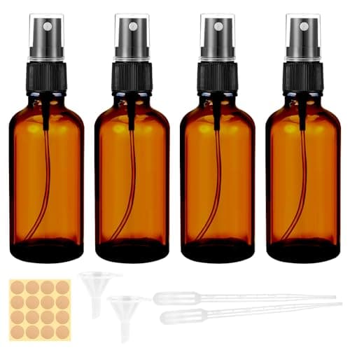 Maxmoc 50ml Amber Glass Spray Bottle,Small Refillable Fine Mist, 4pcs