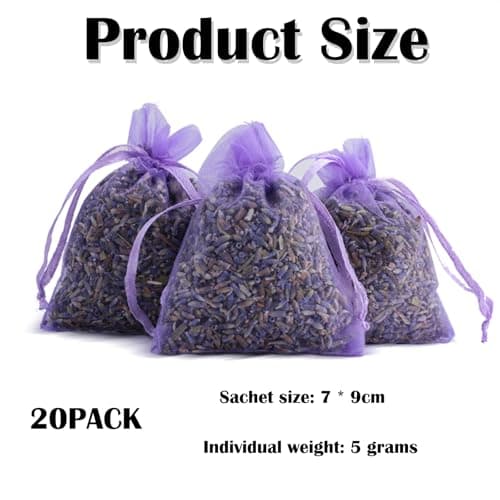 20 Pack Lavender Bags for Wardrobes, Drawers & Cars, Natural Dried lavender Sachets for Moths & Freshness, Empty Lavender Bags to Fill — view 2