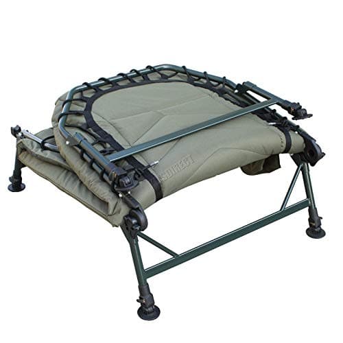 CARPZILLA Portable Fishing Bed Chair | XL Heavy Duty Camping Bed | Adjustable Back Rest & Legs Bedchair | Built-in Tool Bag Tackle Storage Carp Fishing | Detachable Pillow - Khaki Green — view 3