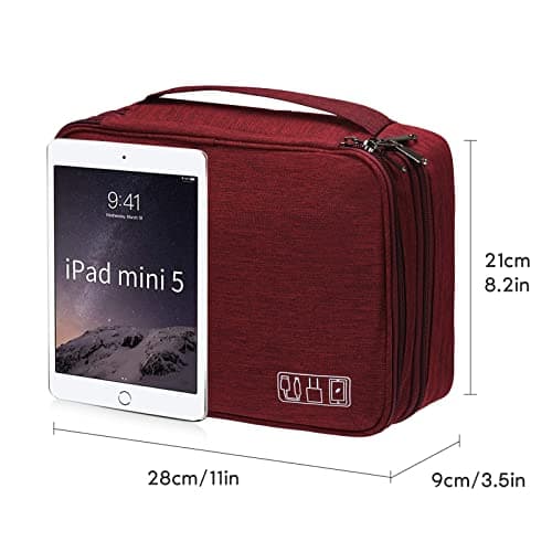 OrgaWise Travel Cable Organiser Bag, 3-Layer Tech Case, Red — view 2