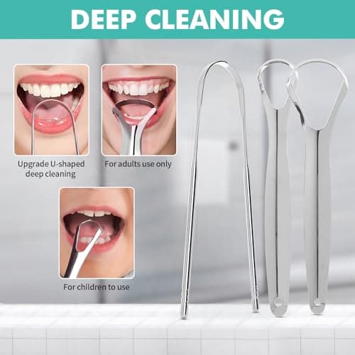3 Pack Metal Tongue Scraper, Tongue Cleaners Stainless Steel Set, 2 Spoon 1 U-Shaped Tongue Scrapers with Storage Case, Tongue Cleaner for Adults Kids Oral Hygiene Care, Reduce Bad Breath, 3Style Kit — view 5