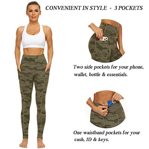 AMYTIS Gym Leggings for Women UK Workout Sports Yoga Pants with Pockets,Camo Army Green,L — view 3