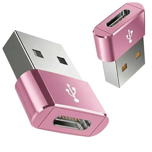 [Pack of 2] USB to USB C Adapter for i-Phone 16 15, PD 20W USB-C Type C Fast Car Charger Adapter Plug for i-Phone 14, 13, 12, 11, Sam-sung S24, S23, S22 S21 S20 and More (Rose Gold)
