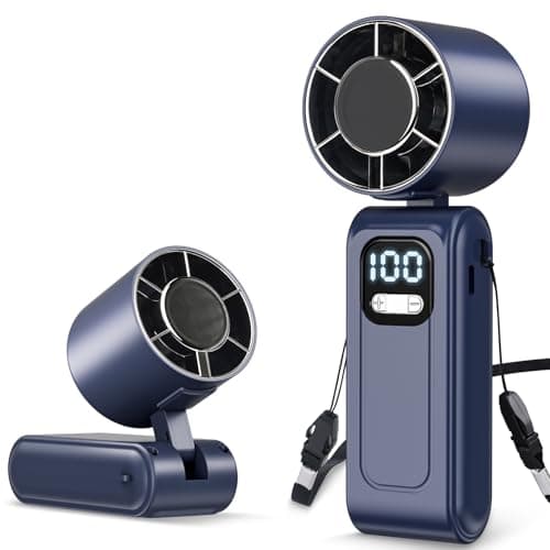 Portable Handheld Fan, High-Speed Turbo Hand Fan, 5000mAh Foldable Rechargeable Mini Personal Fan with Stepless Speed Control, LED Display, Powerful Battery Fan for Outdoor Travel Summer Gifts