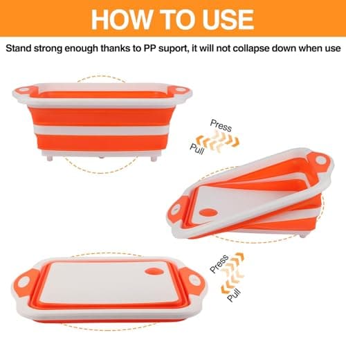 Collapsible BBQ Prep Tub & Cutting Board, Foldable Dish Tub with Colander, Portable Camping Sink, Multifunctional Wash Basin for Kitchen, Fruit, Vegetable and Picnic — view 3