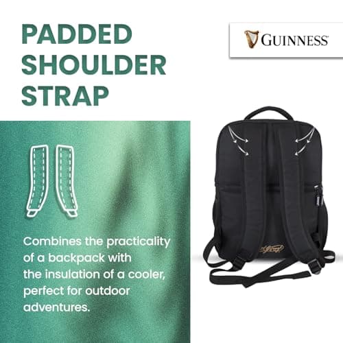Guinness Cooler Backpack 24L – Insulated bag with padded straps, side pockets & leakproof lining. Perfect for travel, camping, BBQs, picnics & beach trips. Official Guinness cool bag for outdoors — view 4