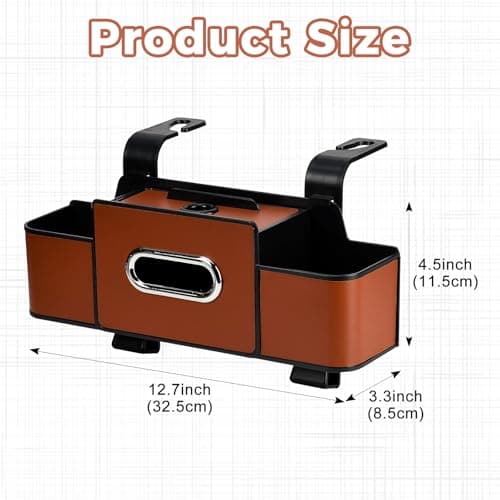 JSCARLIFE 3-in-1 Car Backseat Organizer with Cup Holder & Trash Bin,Multifunctional Seat Storage for Phones,Snacks & Handbags –Tissue Box & Hooks Included (Brown) — view 2