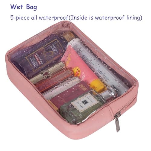 Remobia Hicol TSA Approved 5-Piece Diaper Bag Organizer Pouch Set Clear Waterproof TPU Kids Toiletry Storage Set Travel Packing Clutch Cube Bags for Baby Nursing (Pink Leather) — view 4
