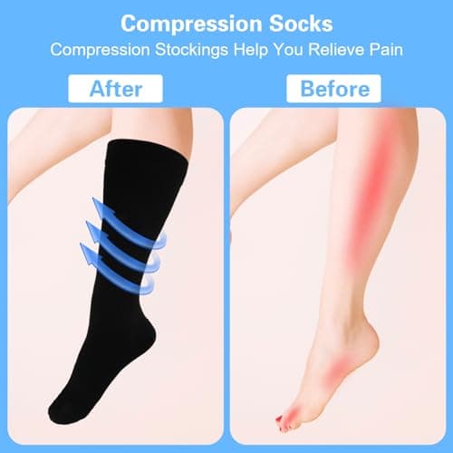 Jeffdad 2 Pairs Compression Socks for Women Men, 15-25mmHg Knee High Compression Stockings for Sport, Medical Compression Flight Socks for Nurses Running Flying Pregnancy Travel(S-M) — view 2