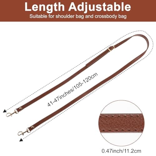 PEOVLVN Leather Purse Strap, Purse Straps Replacement Crossbody Bag Strap with Metal Buckles Long Adjustable Purse Straps for Handbags and Crossbody Bag Accessories(Brown) — view 2