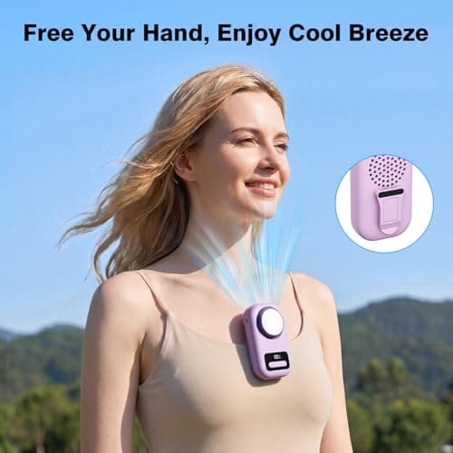 Mini Clip Fans with Ice Cooling, USB Rechargeable 5 Speed, Neck Fan, Purple — view 3