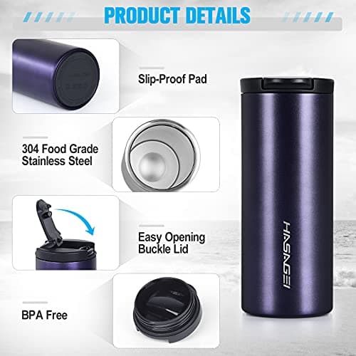 HASAGEI Insulated Travel Mug, Reusable Vacuum Stainless Steel Bottle for Hot and Cold Drinks - Leakproof Lid, 350ML (Nevy Blue) — view 3