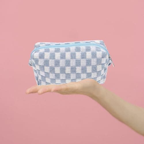 Levemolo Large Capacity Plaid Makeup Bag Woolen Yarn Cosmetic Bag Autumn and Winter Travel Portable for Women Easy Access Storage — view 6