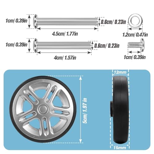 Volein 8 Pcs Suitcase Replacement Double Wheels, 50mm Wear Resistant Luggage Wheels Replacement with Bearings Spare Casters Kit for Worn Suitcase Tyres(Silver-V12) — view 2