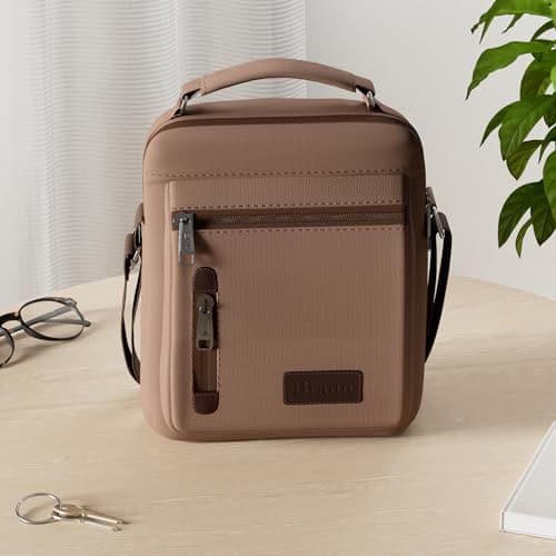 A-QMZL Mens Shoulder Bag Canvas Messenger Bags Travel Crossbody Bag Large Capacity Casual Handbag with Multiple Pockets for Working Shopping Hiking Daily Use (Brown) — view 3