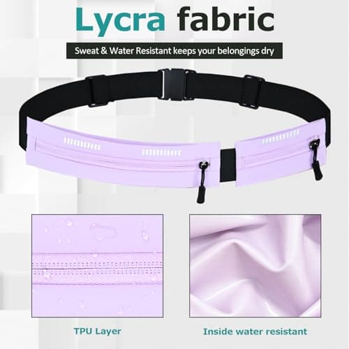 Running Belt Waist Bag, Orange, Dual Zip Pockets, Adjustable Elastic Strap with Reflective Strips (Purple) — view 3