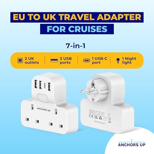 Cruise Approved 7-in-1 Travel Adapter – Non Surge for Cruise Ships – 4 USB Ports and Night Light – Works on P&O, Marella, MSC, Carnival, Princess, NCL, Disney, Fred Olsen – Cruise Essential (EU Plug) — view 2