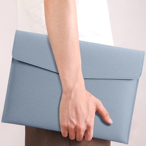 YSDINK PU Leather A4 Document File Folder, Portable and Waterproof File Organizer with Magnetic Snap Closure, Envelope Storage Bag for Office, Home, School, Travel and Business Use (Gray Blue) — view 5