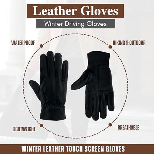 Touchscreen Thermal Leather Gloves Waterproof Winter Gloves (Black, S/M) — view 4