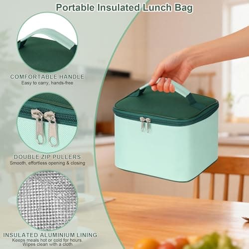 Esilihom Lunch Box, 1800ML Bento Box with Compartments, Stackable 2 Layer Reusable Meal Prep Containers with Thermal Bag & Cutlery for Adults & Kids - Office, School, Travel (Green) — view 4